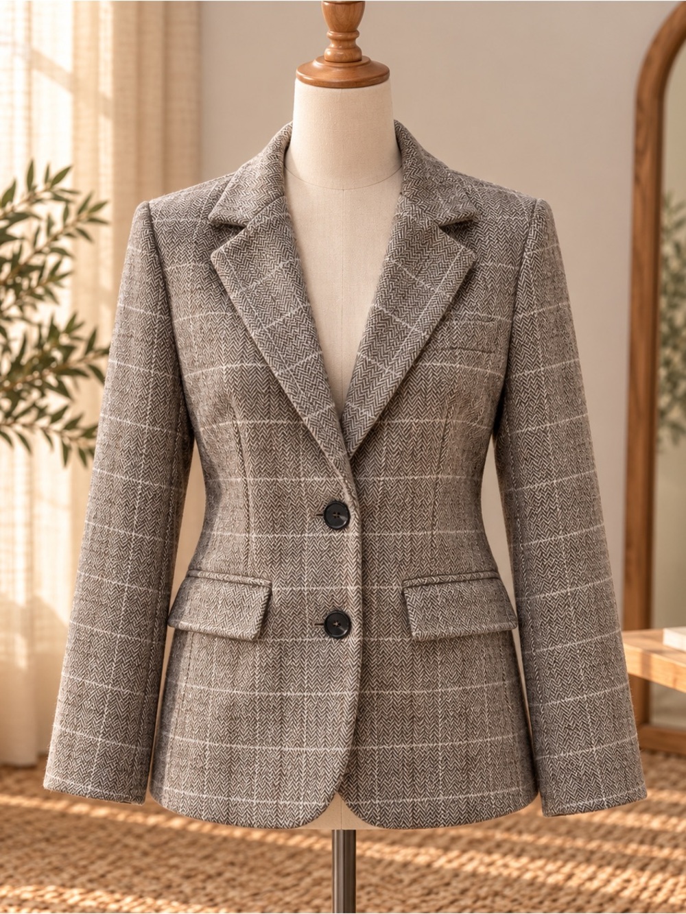 Tailored Grey Windowpane Blazer Jacket